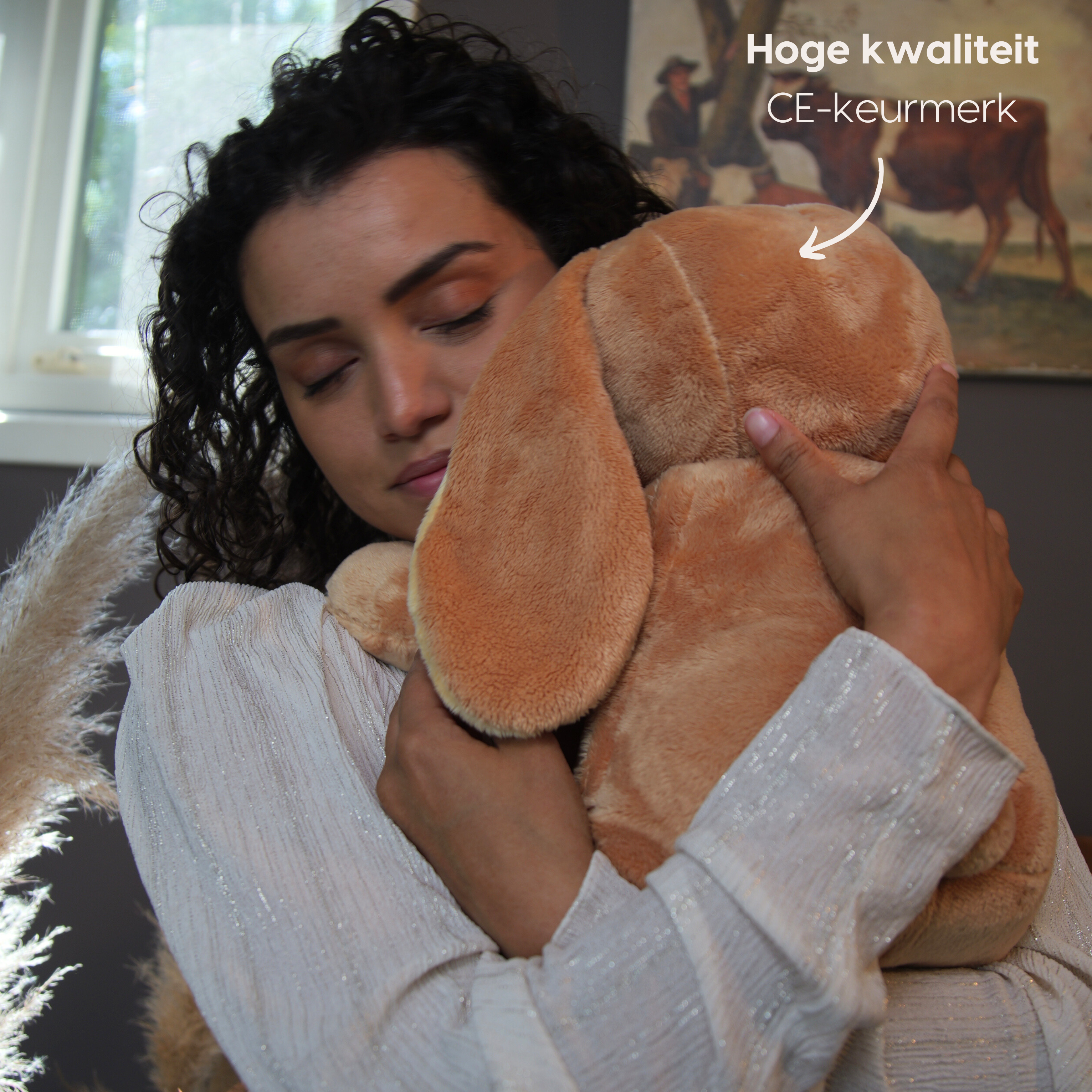 Woman with weighted cuddly toy